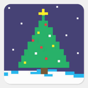 8-bit Gaming Holiday Tree Square Sticker