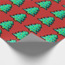 8 bit Green Christmas tree with red background