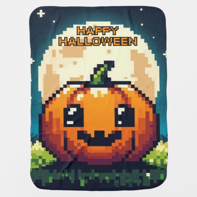 8-bit Halloween pumpkin under the moon Baby Blanket (Front)