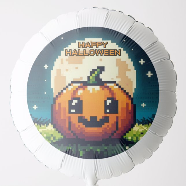 8-bit Halloween pumpkin under the moon Balloon (Front)