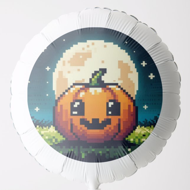 8-bit Halloween pumpkin under the moon Balloon (Front)