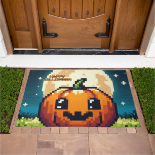 8-bit Halloween pumpkin under the moon Doormat