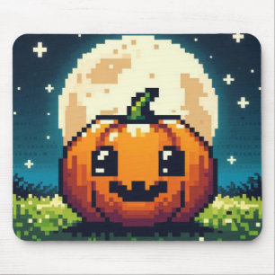8-bit Halloween pumpkin under the moon Mouse Pad