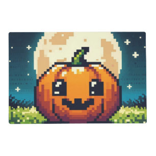 8-bit Halloween pumpkin under the moon Placemat