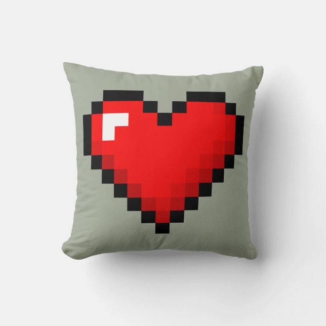 8-Bit Heart: Classic Retro Gamer Throw Pillow (Front)