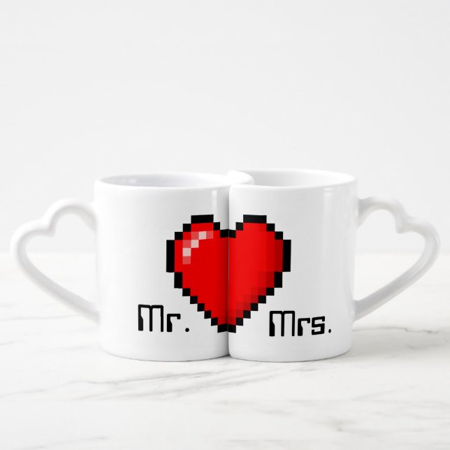 8 Bit Heart Gamer Couple Coffee Mugs (Front Nesting)