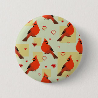 8-bit Hearts and Cardinals Pattern Pinback Button