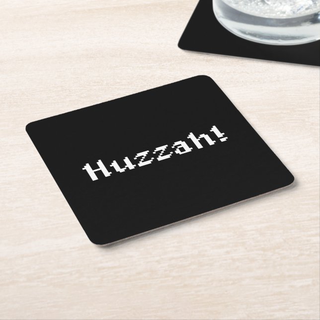 8 Bit Huzzah! Square Paper Coaster (Angled)