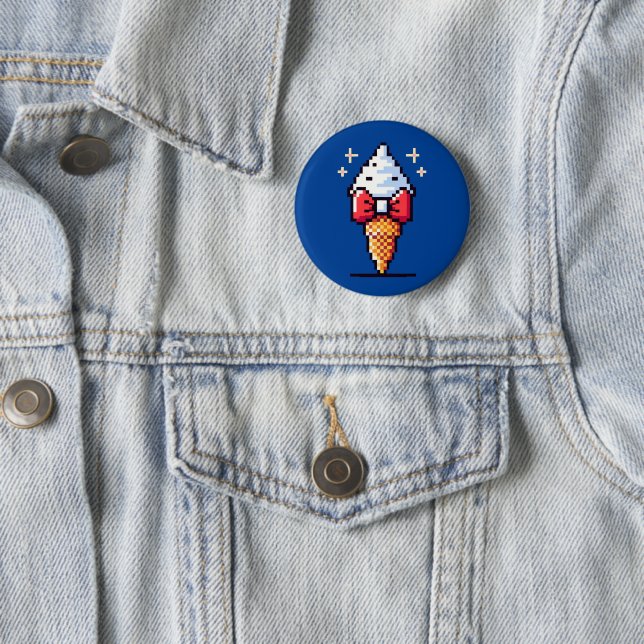 8-Bit Ice Cream Elegance: Dapper Dessert Design Button (In Situ)