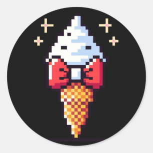 8-Bit Ice Cream Elegance: Dapper Dessert Design Classic Round Sticker