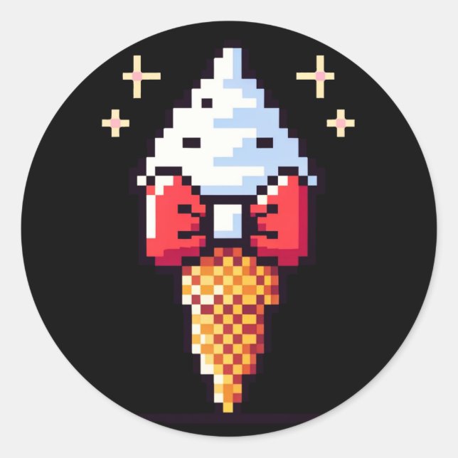 8-Bit Ice Cream Elegance: Dapper Dessert Design Classic Round Sticker (Front)