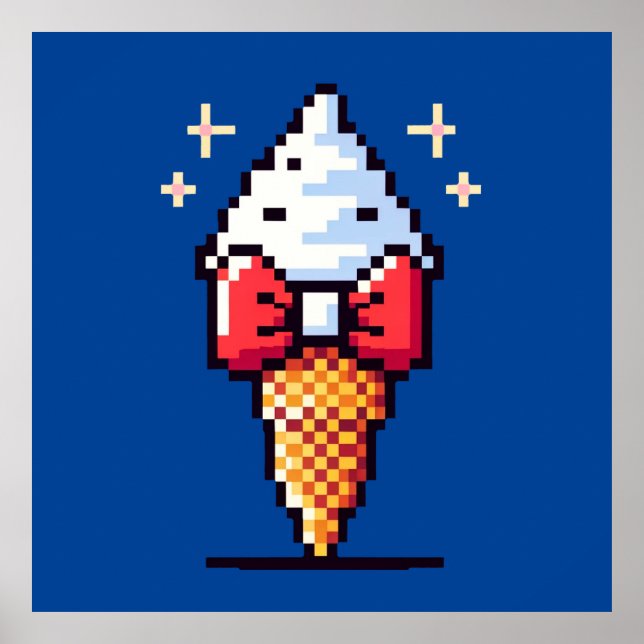 8-Bit Ice Cream Elegance: Dapper Dessert Design Poster (Front)