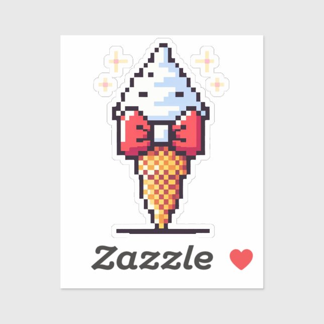 8-Bit Ice Cream Elegance: Dapper Dessert Design Sticker (Sheet)