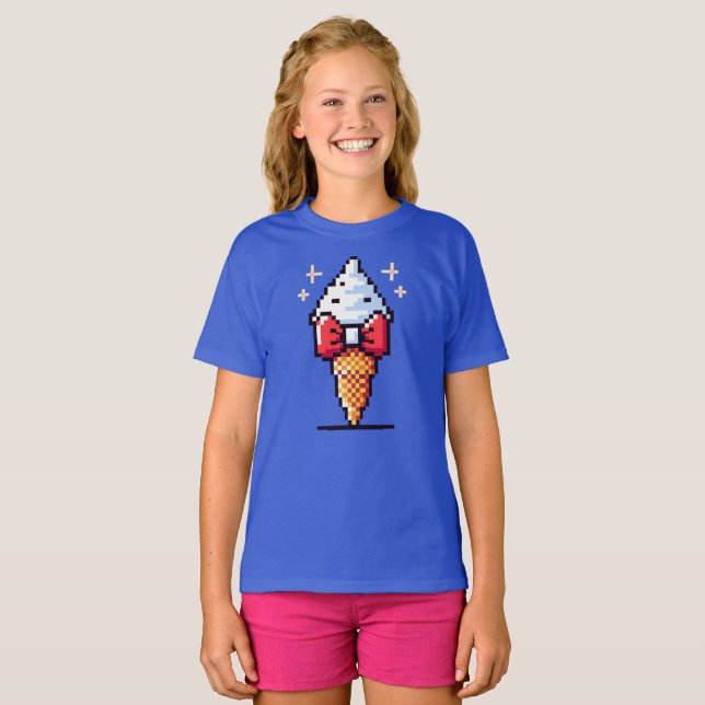 8-Bit Ice Cream Elegance: Dapper Dessert Design T-Shirt (Front Full)