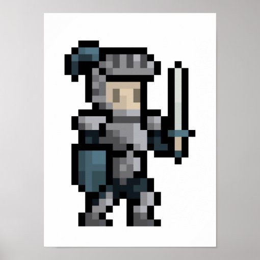 8-bit Knight Pixel Art Poster 