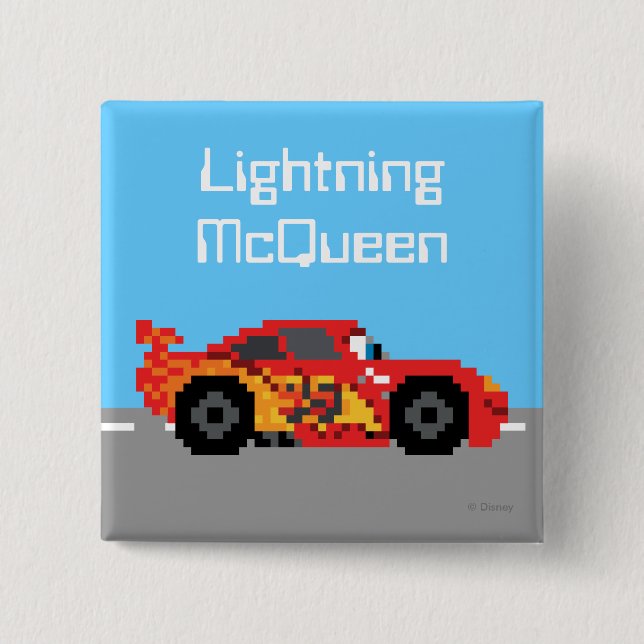 8-Bit Lightning McQueen Pinback Button (Front)