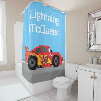 8-bit Lightning Mcqueen Shower Curtain by DisneyPixarCars at Zazzle