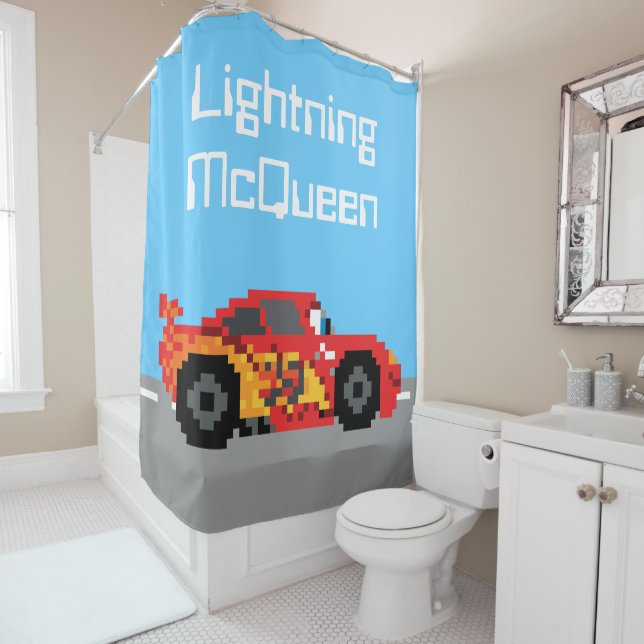 8-Bit Lightning McQueen Shower Curtain (In Situ)