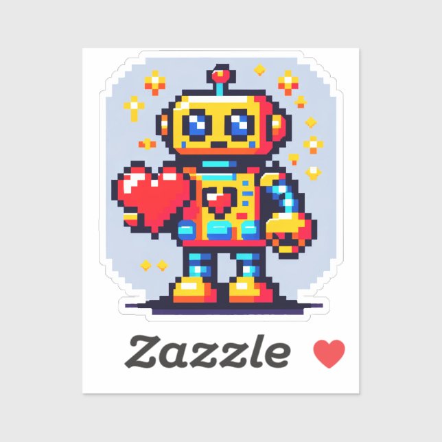 8-Bit Love Robot: Heart in Pixels Sticker (Sheet)