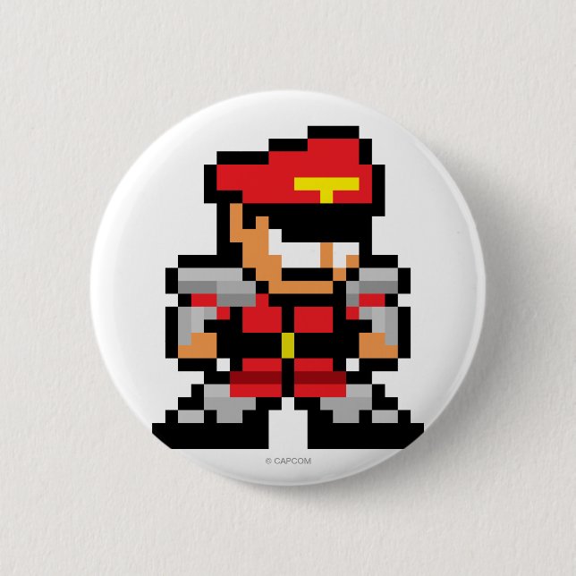 8-Bit M. Bison Pinback Button (Front)