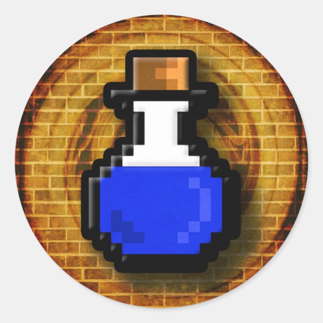 8 Bit Mana Potion Flash Gold Classic Round Sticker (Front)