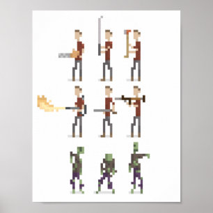 8-Bit Mini Zombie Apocalypse Pixel Art Poster