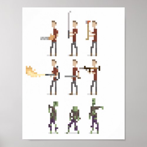 8_Bit Mini Zombie Apocalypse Pixel Art Poster