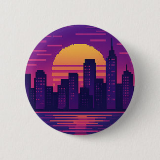 8 bit neon city badge button