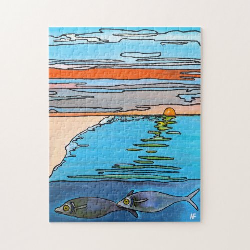 8-Bit Ocean Sunrise Painting by Alfred Fox Jigsaw Puzzle