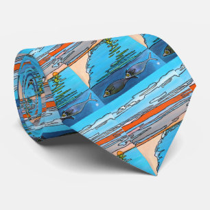 8-Bit Ocean Sunrise Painting by Alfred Fox Neck Tie