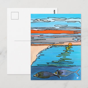 8-Bit Ocean Sunrise Painting by Alfred Fox Postcard