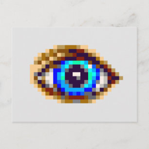 8-bit pixel art blue eye drawing postcard
