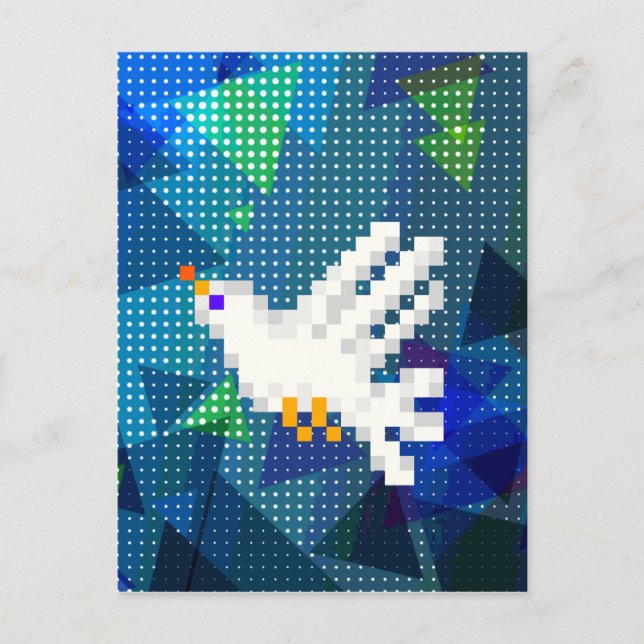 8-bit pixel art white dove bird flying postcard (Front)