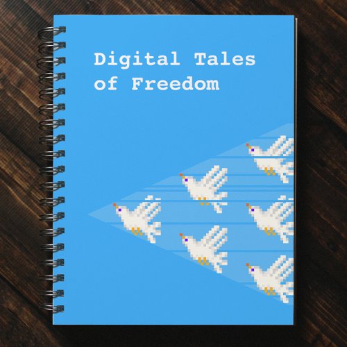 8_bit pixel art white doves in blue sky birds herd notebook