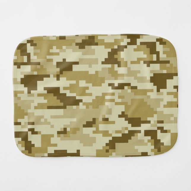 8 Bit Pixel Digital Desert Camouflage / Camo Baby Burp Cloth (Front Horizontal)