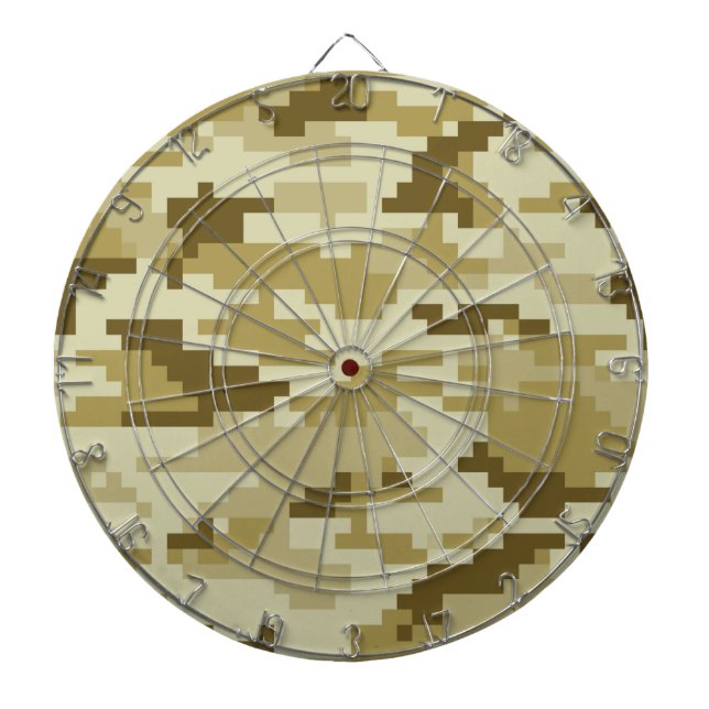 8 Bit Pixel Digital Desert Camouflage / Camo Dartboard With Darts (Front)
