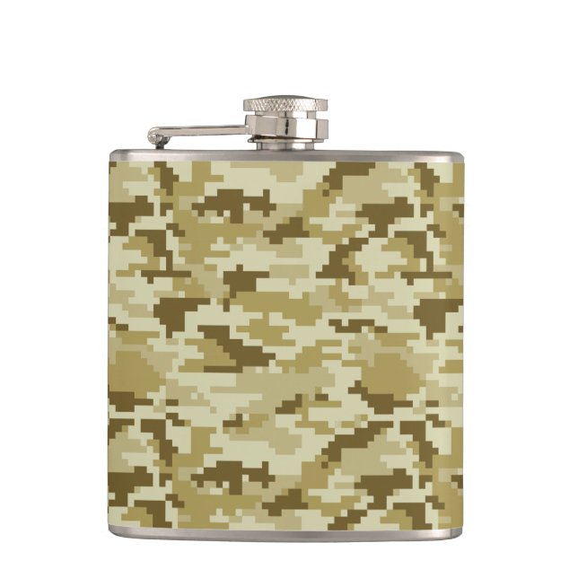 8 Bit Pixel Digital Desert Camouflage / Camo Flask (Front)