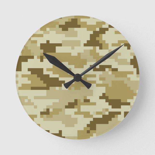 8 Bit Pixel Digital Desert Camouflage / Camo Round Clock (Front)