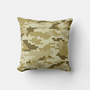 8 Bit Pixel Digital Desert Camouflage / Camo Throw Pillow