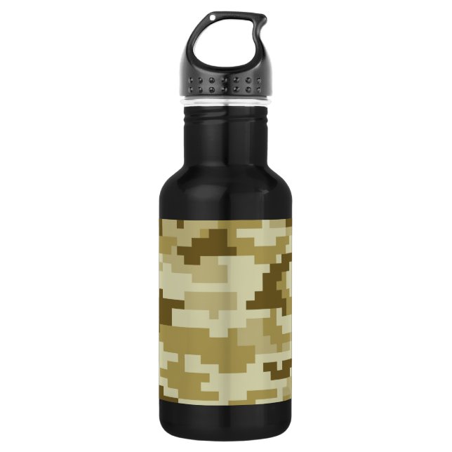 8 Bit Pixel Digital Desert Camouflage / Camo Water Bottle (Front)