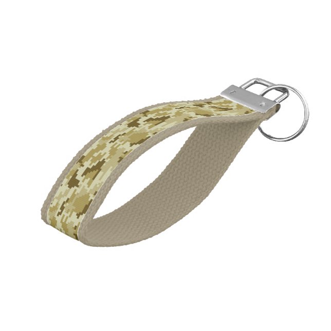 8 Bit Pixel Digital Desert Camouflage / Camo Wrist Keychain (Angled Up)