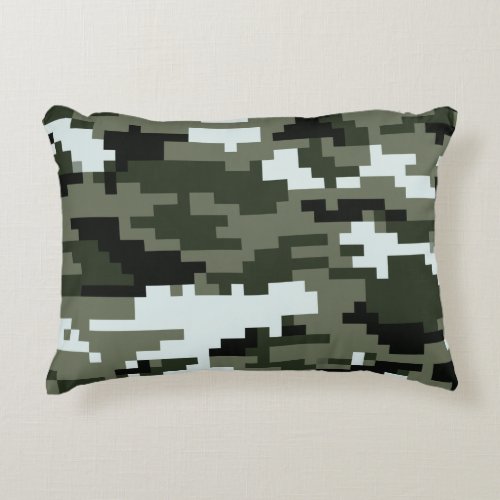 8 Bit Pixel Digital Urban Camouflage  Camo Accent Pillow