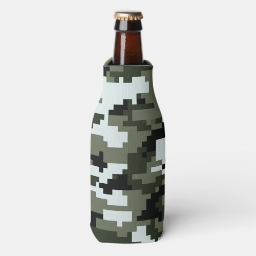8 Bit Pixel Digital Urban Camouflage  Camo Bottle Cooler