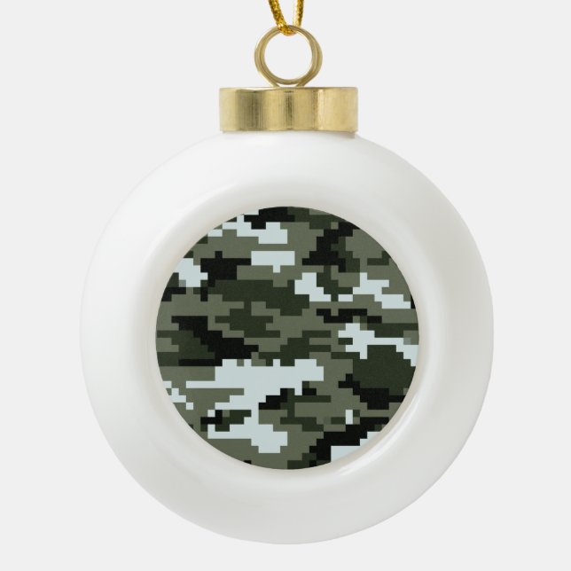 8 Bit Pixel Digital Urban Camouflage / Camo Ceramic Ball Christmas Ornament (Front)