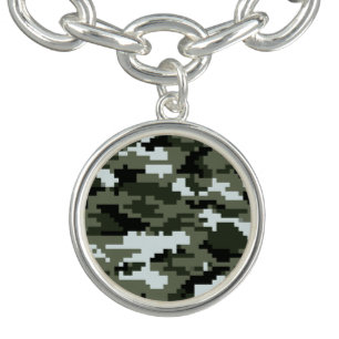 8 Bit Pixel Digital Urban Camouflage / Camo Charm Bracelet