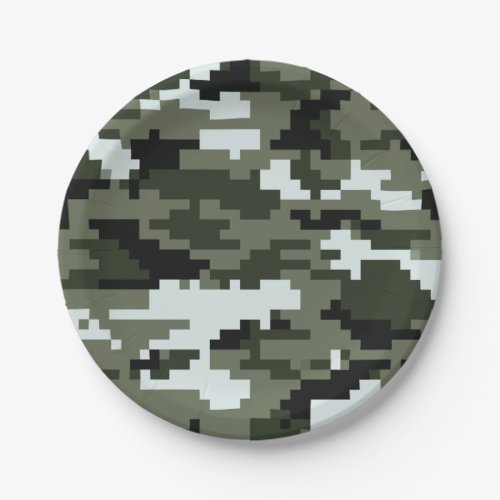 8 Bit Pixel Digital Urban Camouflage  Camo Paper Plates