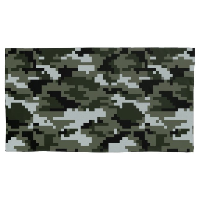 8 Bit Pixel Digital Urban Camouflage / Camo Pillow Case (Front-Left)