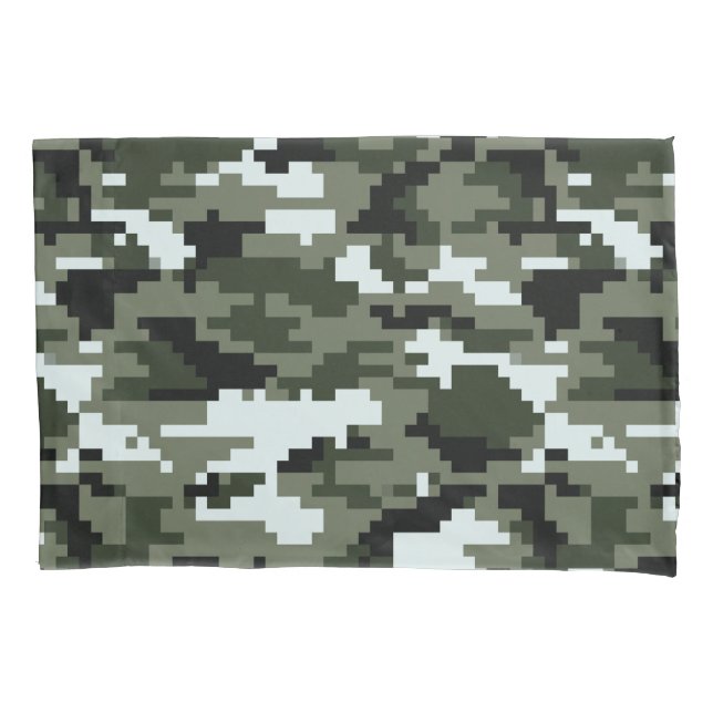 8 Bit Pixel Digital Urban Camouflage / Camo Pillowcase (Front)