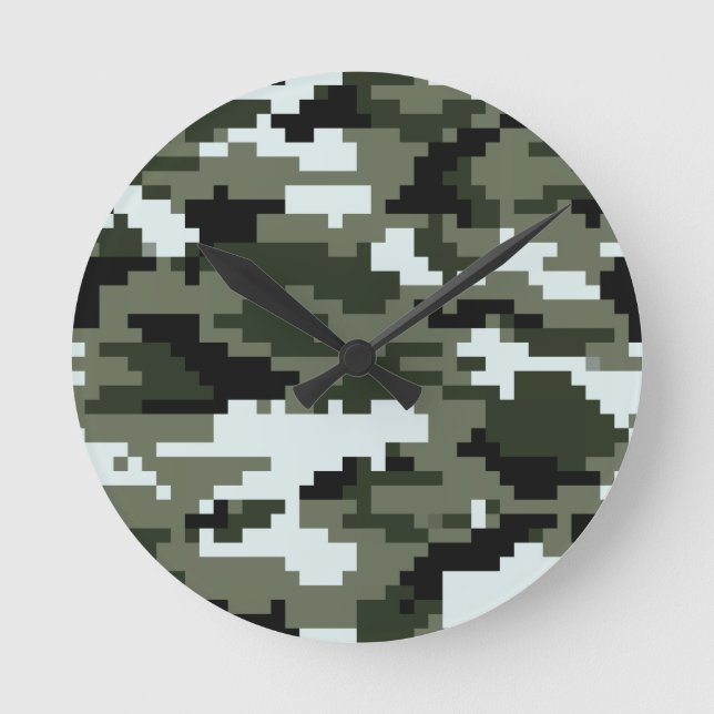 8 Bit Pixel Digital Urban Camouflage / Camo Round Clock (Front)