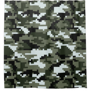 8 Bit Pixel Digital Urban Camouflage / Camo Shower Curtain